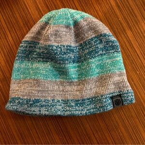 Reversible Knit & Fleece Beanie Teal Gray Winter Hat